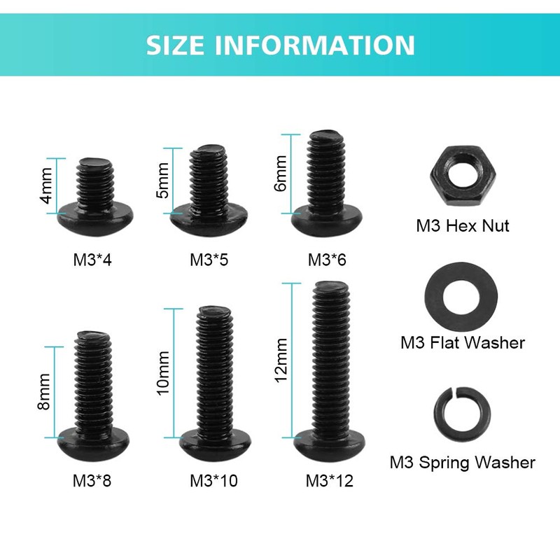 M3 Screws with Nuts and Washers Assortment Set, 300 Pcs