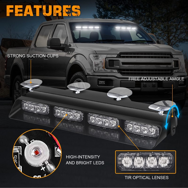 XRIDONSEN White Emergency Dash Strobe Lights Safety Flashing Warning Hazard
