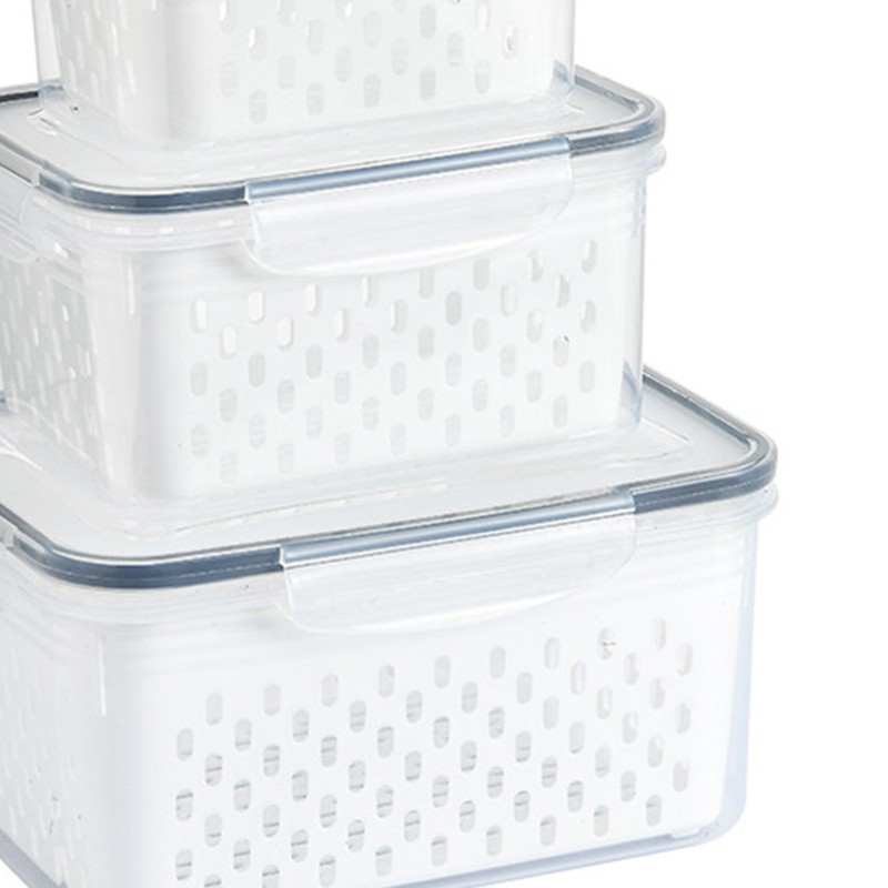 3pcs Drain Storage Basket Box Transparent Leakproof Food Storage Containers