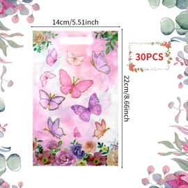 30 Pcs Butterfly Zip Lock Bag,Butterfly Stand Up Bag Party Favor Candy Cookies Snack Bag Resealable Mylar Pouch Bags with Transparent Window and Handles for Kids Baby Shower Birthday Party Supplies