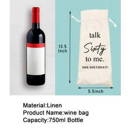 Socive 60th Birthday Wine Bag, 60th Birthday Gifts for Women, Sixty Birthday Party Decoration Wine Bag, Wine Bag Gifts for Friends Sisters Dad Mom Grandparents, Linen Drawstring Wine Bags(5SW100)