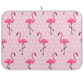 Tarity Cute Pink Flamingo Dish Drying Mat for Kitchen Counter Absorbent Heat Resistant Microfiber Dishes Drainer Mat 18x24 in Large Dish Pad Sink Mat Protective Pad Kitchen Decor