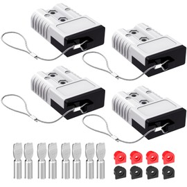 Malictele Anderson Connector, 175AMP 2-4 Gauge Battery Quick Connect w/Hard Cover 12V-36V Anderson Plug Winch Wiring Kit for Cable RV Truck Winch (4pcs)-Gray