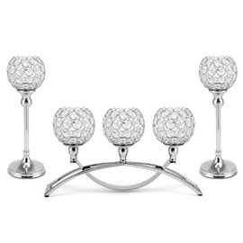QWORK 3-Piece Crystal Candle Holder Set - Includes 1 Arch Bridge and 2 Wine Glass Shaped Holders, Decorative Candelabra Candlesticks Holder, Ideal for Weddings, Birthdays, Home Decor