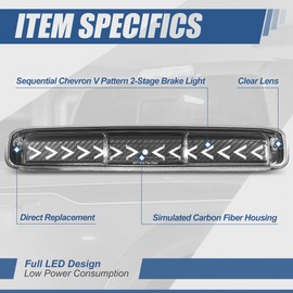 Auto Dynasty Carbon Fiber Look Sequential Arrow LED Third Tail Brake Light Compatible with Silverado Sierra 1500 2500 3500 HD 99-07