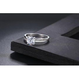 Engagement ring with zircon Stainless-Steel Cubic-Zirconia (Silver, 6#)