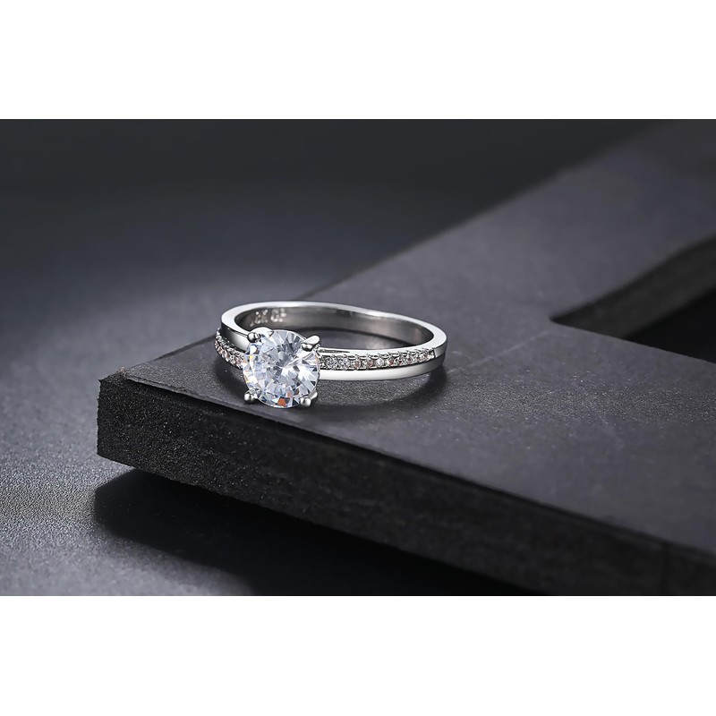 Engagement ring with zircon Stainless-Steel Cubic-Zirconia (Silver, 6#)