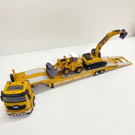 LTFIOON Kinder Baustellenfahrzeuge,Baufahrzeuge Kinder 1: 40 LKW Spielzeug,Tieflader mit Bagger Bulldozer,Öffenbare Heckklappe,Abkoppelbarer Auflieger,Auto Autotransporter Lastwagen für 3 4 5 6 Jahre