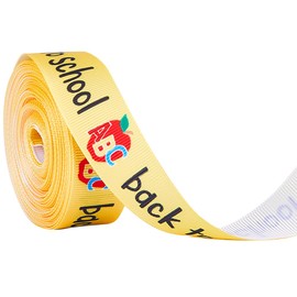 GORGECRAFT 10 Yards 7/8 Inch Back to School Grosgrain Ribbon Gold Yellow ABC Printed School Themed Fabric Decorative Edge Ribbons for Teacher Gift Wrapping Bows Crafting Supplies Wreath Making