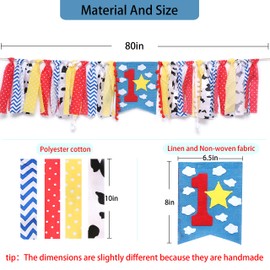 WAOUH - Banner para silla alta para primer cumpleaños, decoración temática de fiesta de cumpleaños para bebé, guirnalda de tela, accesorio para fotos, recuerdo de cumpleaños y regalos (bandera azul
