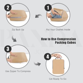 PANDA JOYS 4 Set Compression Packing Cubes Travel - Travel Accessories Expandable Packing Organizers for Carry On - Essentials Luggage Travel Bags - Brown