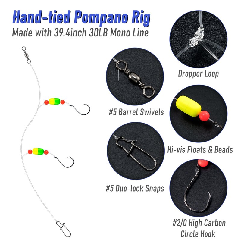 Alwonder 5-Pack Pompano Rigs Surf Fishing Rigs with Snell Floats