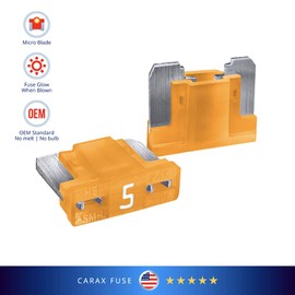 CARAX Glow Fuse – Premium Fuse Low Profile Mini Micro Blade – 5A Kit 1 pcs – Glow When Blown LED Automotive Fuse – Smart Auto Glow Fuse Easy Identification – 1 pcs