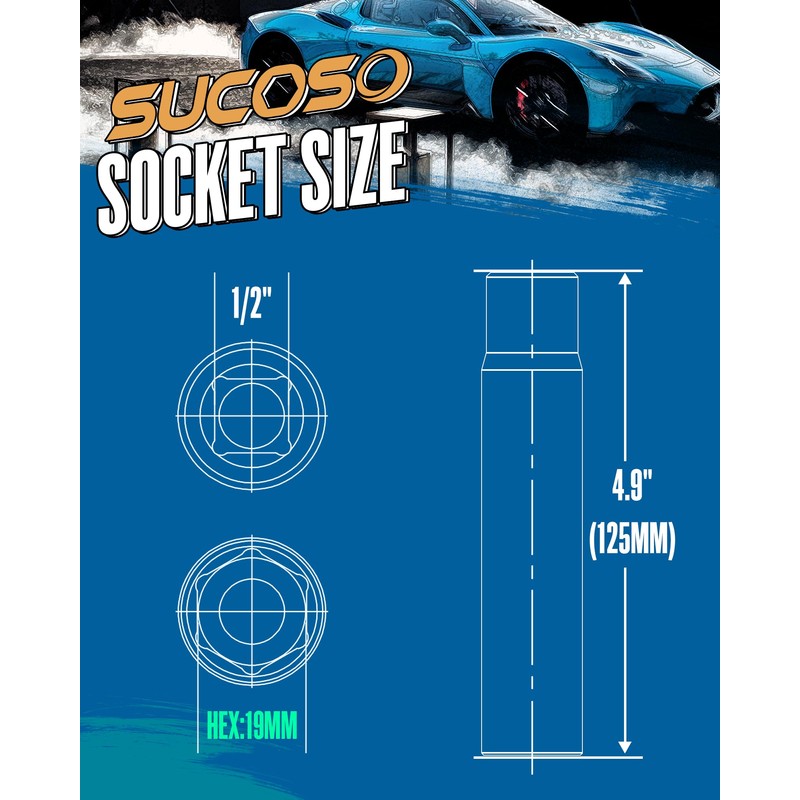 Spike Lug Nuts Socket Key, Stripped Lug Nut Remover, 19mm