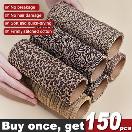 150PCS Hair Ties, IKOCO Hair Ties for Women No Damage, Cotton Seamless Ponytail Holders for Thick Hair, Leopard Animal Print