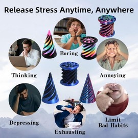 TIMCHESS 6Pcs Impossible Cone, Spiral Cone Fidget Toy, 3D Printed Spiral Cone Toy, Impossible Pyramid Passthrough Sculpture Spiral Fidget Toy for Adults & Kids (Multi-Colored)