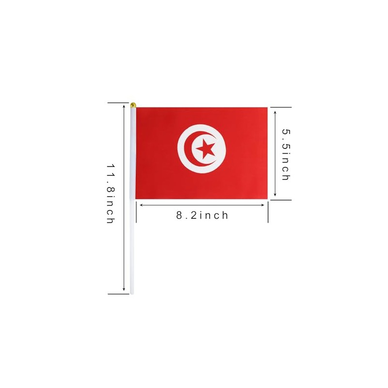 5 Pack Tunisia Tunisian Mini HandHeld Stick Flag,Suitable For Various