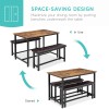 Jojoka Dining Set Table and 2 Upholstered Bench Wood Top