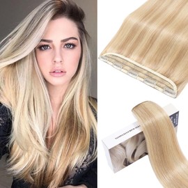 S-noilite Clip-In Real Hair Extensions, Light Ash Blonde/White Blonde, Real Human Hair, 1 Piece, 5 Clips, 30 cm (40 g)