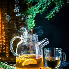 Wilmax Thermo Glass Tea Pot With Bamboo Lid And Removable stainless steel Spring Infuser (54 Fl Oz)| Open Stove Safe