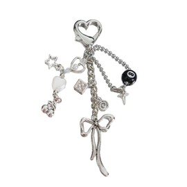 MORWLAT Silver Charm Carabiner Y2K Keychain, Shiny Chrome Bow Karibiner, Minimal Stainless Steel for Men&Women Bag Purse Gift