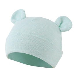 XIAOHAWANG Original Cotton Newborn Beanies Striped Cute Baby Hat for Boys Girls Bear Ears Infant Beanie (White+Blue+Gray+Green, 0-6 Months)
