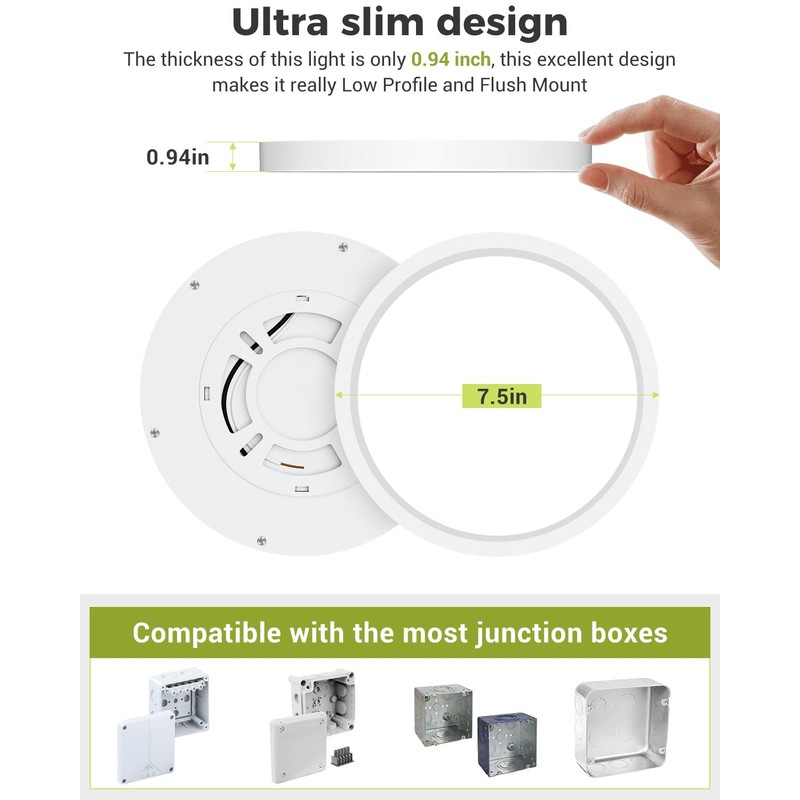 6PACK LED Flush Mount Ceiling Light, 3000K-4000K-6500K & 100W Equivalent