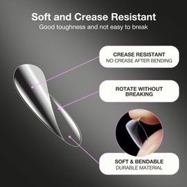 Curacoro Sculpted Long Round Gel Nail Tips 420Pcs, Clear Full Cover Soft Acrylic Tips 14 Sizes, Easy to Use, Long-Lasting, Glossy Finish