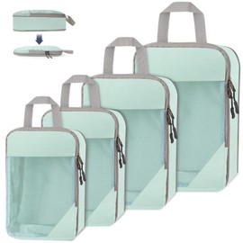 WUFANC Pack of 4 Packing Cubes, Compression, Suitcase Organiser, Packing Bags Set, Easy to Store, Breathable, Visible Mesh Suitcase Organiser Set, Durable Mesh Travel Organiser (Blue)