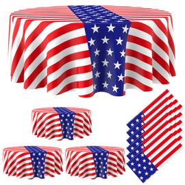 Oudain 6 Pcs 4th of July Tablecloth 84 Inch Plastic American Flag Tablecloths Disposable 4th of July Table Cover for Veterans Memorial Independence Day Patriotic Party Supplies (Stripe)