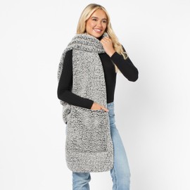 OHS Teddy Fleece Pocket Scarf, Super Soft Fluffy Scarf for Women Hand Neck Warmer Scarf Gifts for Women Warm Cosy Thermal Winter Scarf with Pockets, Charcoal Grey