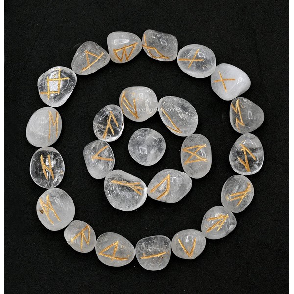 Clear Quartz Crystal Runes Set of 25 Engraved Rune Stones with Runes Book PDF