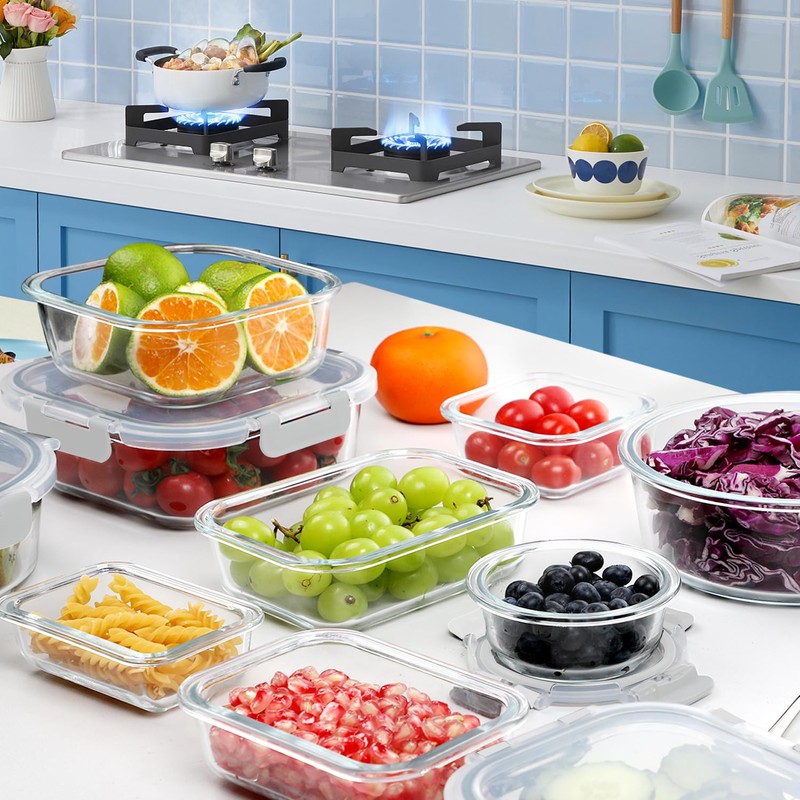 VERONES 30 Pieces Glass Meal Prep Containers Set, Stackable Food
