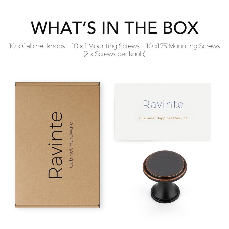 Ravinte 10 Pack Oil Rubbed Bronze Kitchen Cabinet Knobs, Solid