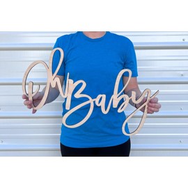 QENWWENG Oh Baby Sign,Wooden Baby Shower Sign,16 x 13 inch Boy or Girl Banner for Gender Reveal Backdrop Party Decor Stylish Photo Backdrop for Baby Boys and Baby Girls