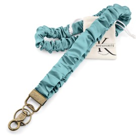 MyfavoriteK Stretchy Scrunchie Lanyard for ID Badges Cute Neck Lanyard for Keys Retractable Keychain Holder for Women (Deep green)