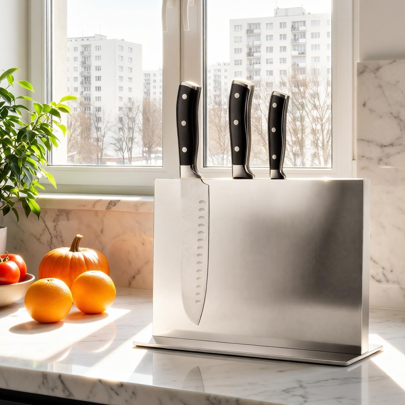 ENOKING Double-Sided Magnetic Knife Block, 12in Silver Stainless Steel Knife