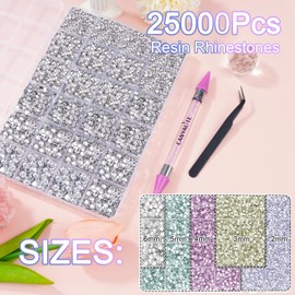 Canvalite 25000PCS Rhinestones with 5Pcs 3ml B7000 rhinestone glue,5 Sizes Flat Back Gems, Crystal AB Nail Art Gems with Pick Up Tweezers and Rhinestone Picker Dotting Pen, Tools for Nails, Clothes