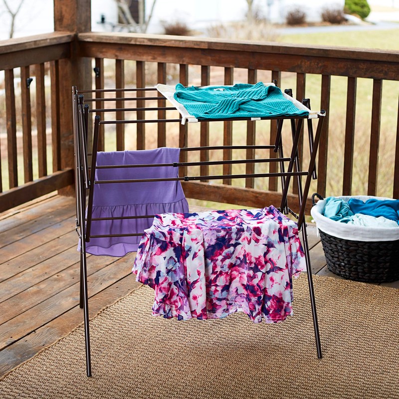 Household Essentials 5175 Collapsible Expandable Metal Clothes Drying Rack, Antique
