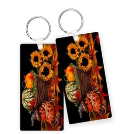 Island Gifting - Pumpkins and Sunflowers - Autumn Pic - Keychains Key Chains Keytags - Set of 2
