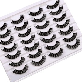 ROUDJER False Eyelashes Cat Eye Bushy Curly Fake Eyelashes Soft Fluffy Natural Look Strip Lashes, Reusable Faux Mink Lashes 14 Pairs (Style A)