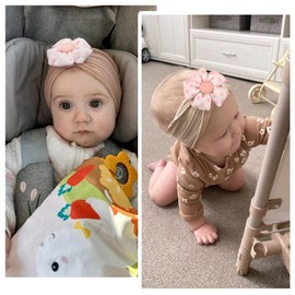 3 Pcs Baby Girls Flower Headbands for Newborn Preemie 0-6 Months - Soft Nylon Hairbands Hair Accessories for Infant Toddler Kids