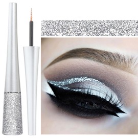 Glitter Eyeliner and Eyeshadow - Waterproof Sparkle Long-Lasting Smudge-proof Liquid Eye Liner - Quick Dry Shimmer White Silver Beauty Makeup for Women