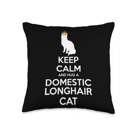 Funny Domestic Longhair Cat Gift for Men & Women Keep Calm and Hug Domestic Longhair Cat Mom Dad Throw Pillow, 16x16, Multicolor