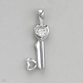 Unbranded Heart Key Shape Pendant With  0.65ctw CZ Made in 925 Sterling silver.