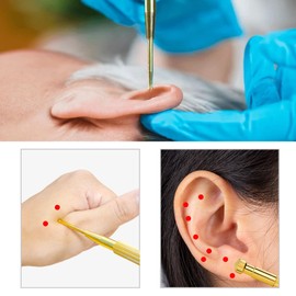 YOAYAO Face Pointer, Spring Loaded Brass Ear Urn Stick, Press Point Knock, Spring, Trap Point Pusher, Massage Stick, Round Tip, Myofascial Release