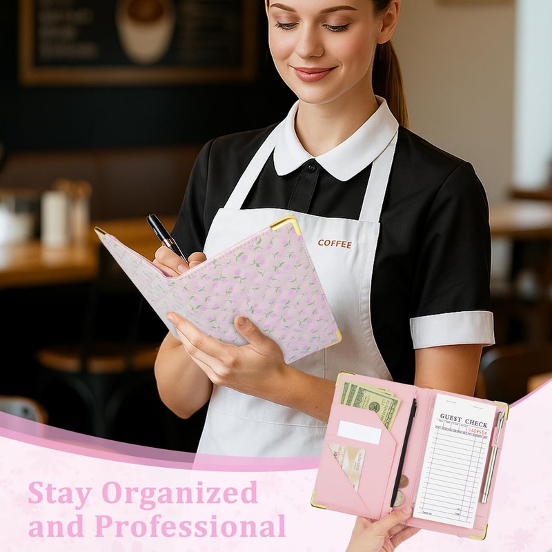 Server Books for Waitress, Leather Server Book with Zipper Pocket,