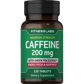 Fitness Labs Caffeine Pills 200mg | 120 Tablets | with Green Tea Extract | by Fitness Labs