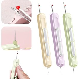 3 Pack Needle Threader, 2025 Upgraded Plug-in 2 in 1 Needle Threader Seam Ripper Tool, Stretchable Remover Tool for Hand Sewing, Knitting, Cross Stitch, Embroidery, Thread Removal (3color)