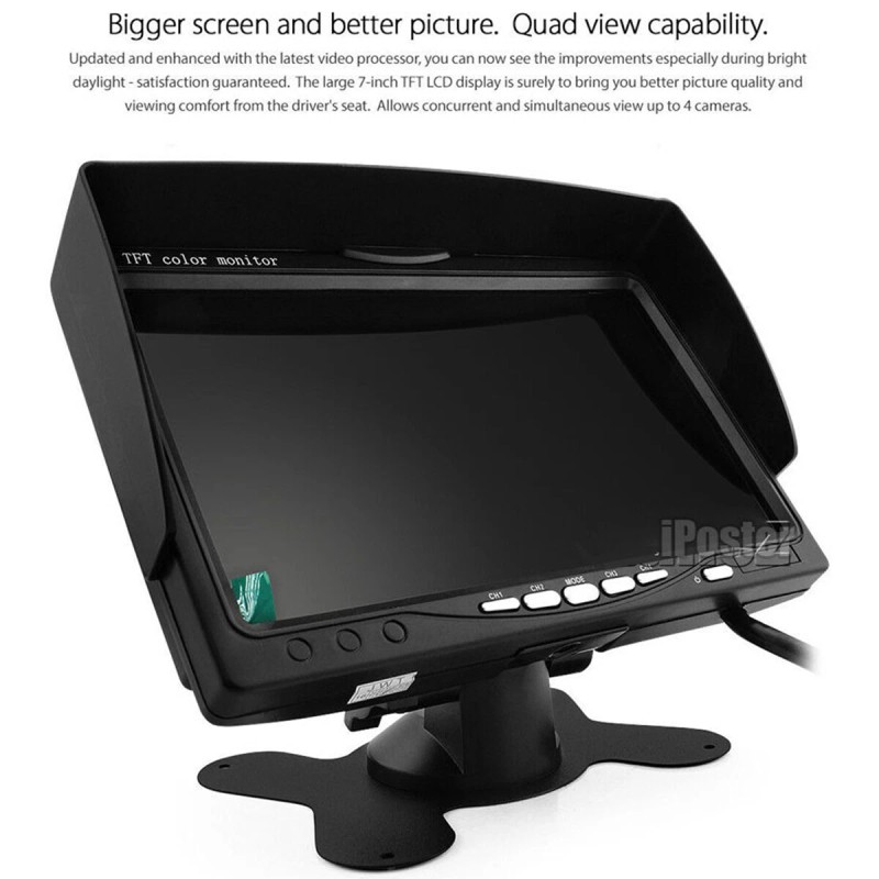 iPoster 7" Quad Monitor Screen Car Backup Camera Rear View